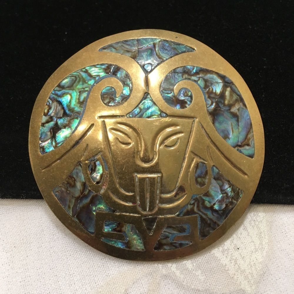 Vintage Brooch Or Pendant With Abalone Inlays